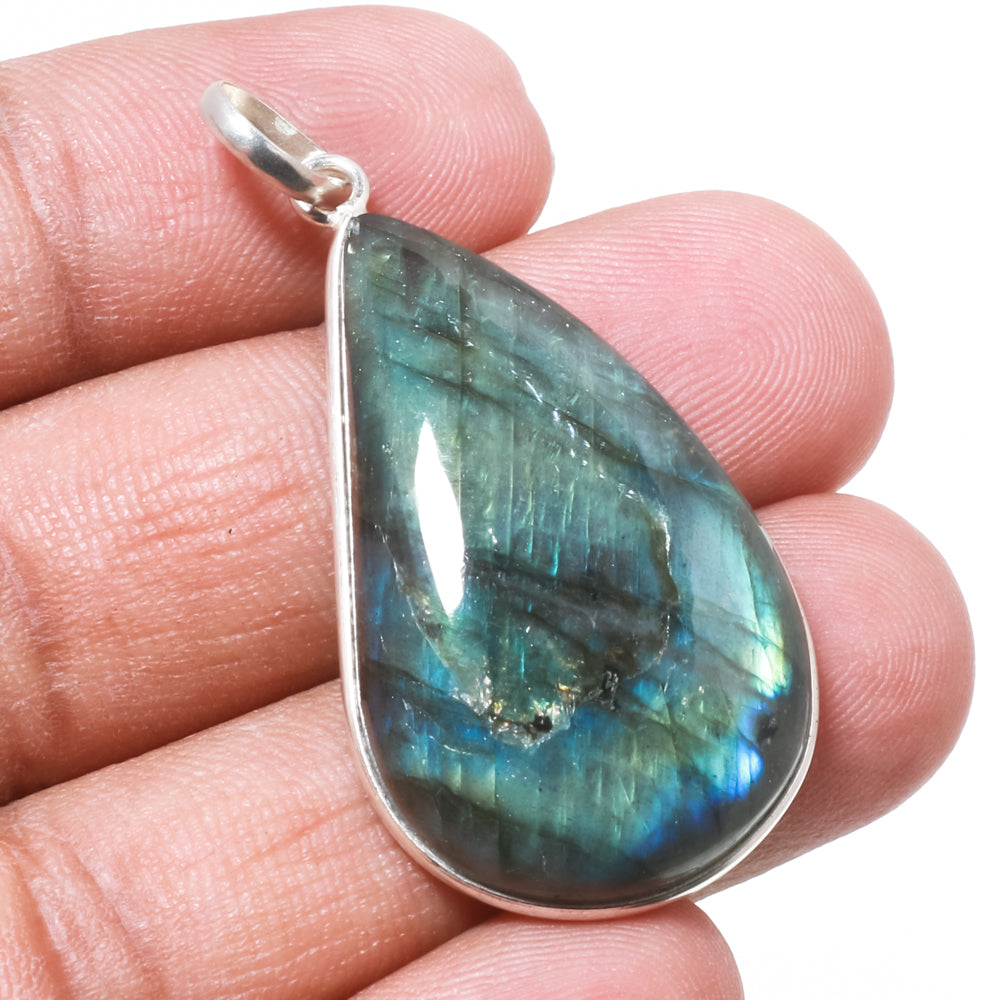 Natural Dark Gray Labradorite Pendant Fine Gemstone Pendant 