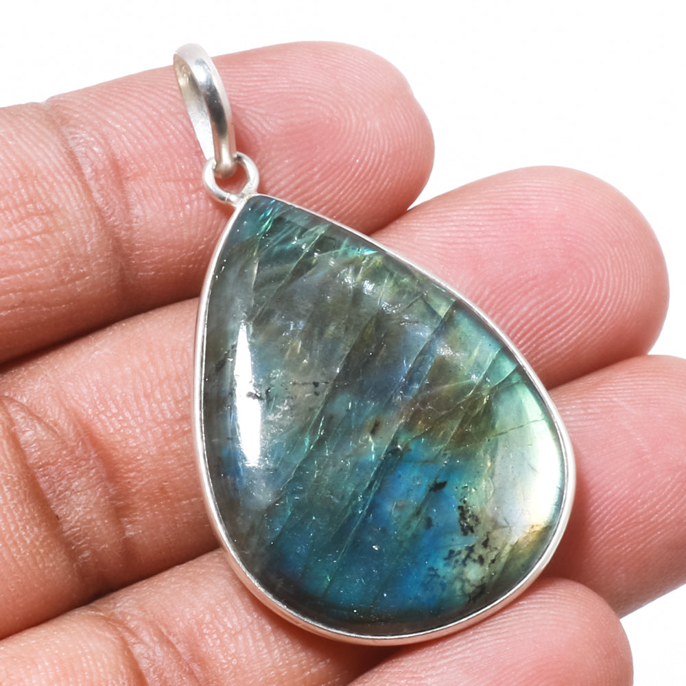 Natural Dark Gray Labradorite Pendant Fine Gemstone Pendant 