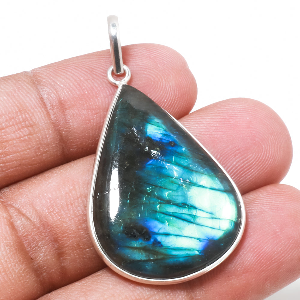 Natural Dark Gray Labradorite Pendant Fine Gemstone Pendant 