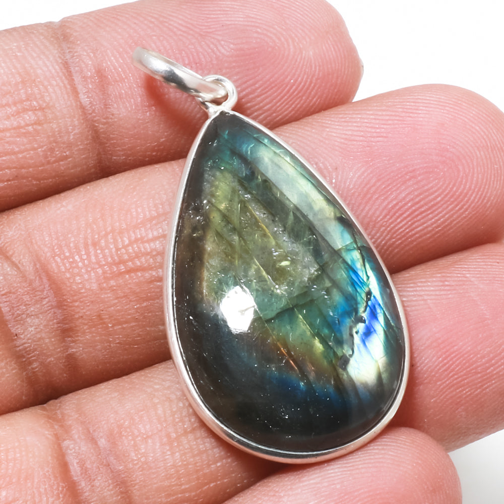 Natural Dark Gray Labradorite Pendant Fine Gemstone Pendant 