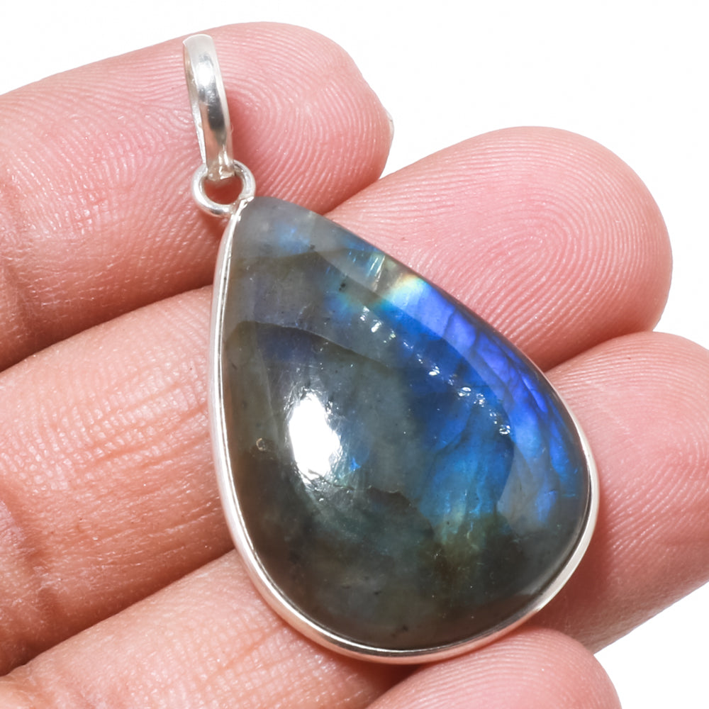 Natural Dark Gray Labradorite Pendant Fine Gemstone Pendant 