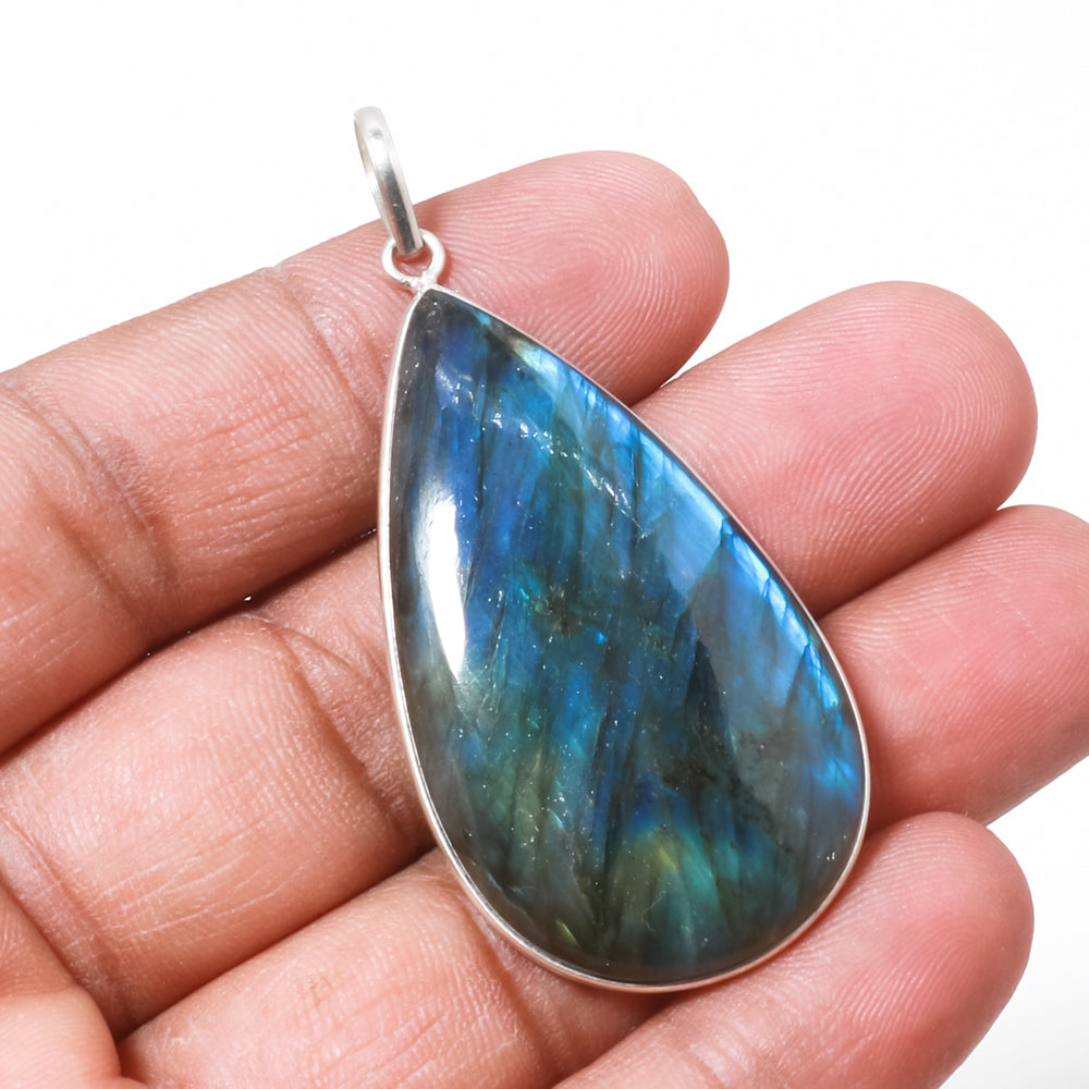 Natural Dark Gray Labradorite Pendant Fine Gemstone Pendant 