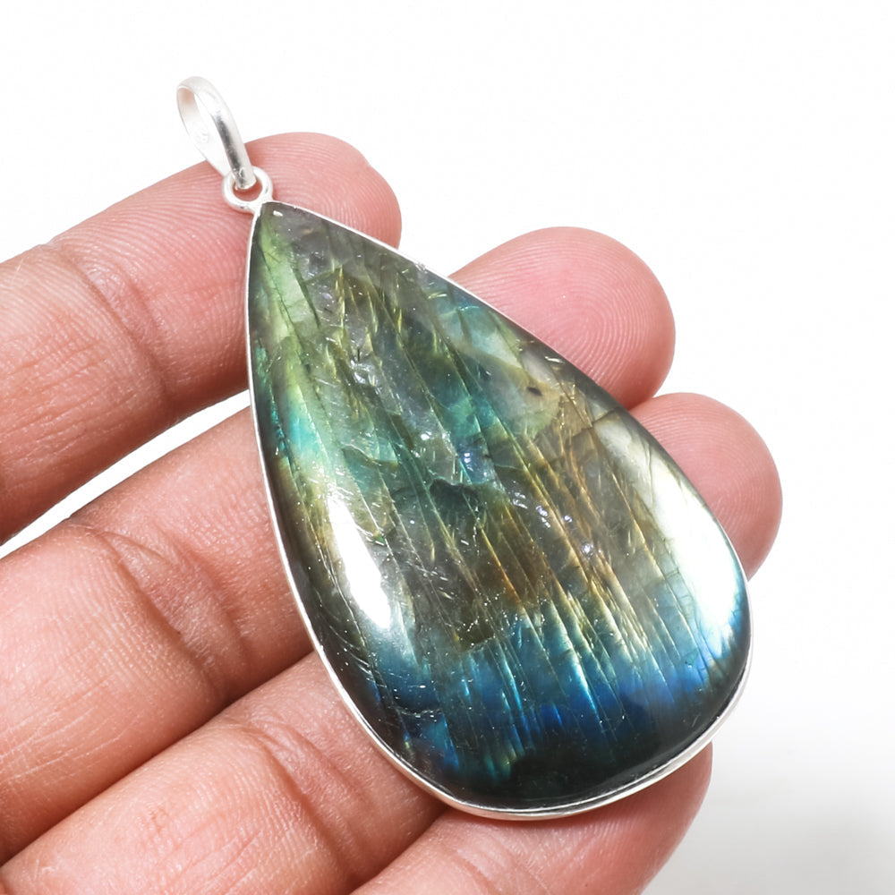 Natural Dark Gray Labradorite Pendant Fine Gemstone Pendant 