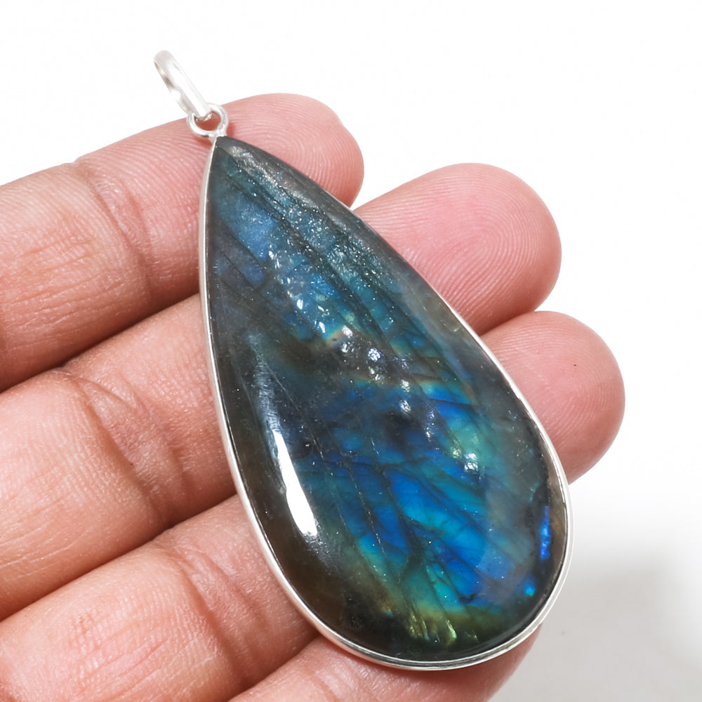 Natural Dark Gray Labradorite Pendant Fine Gemstone Pendant 