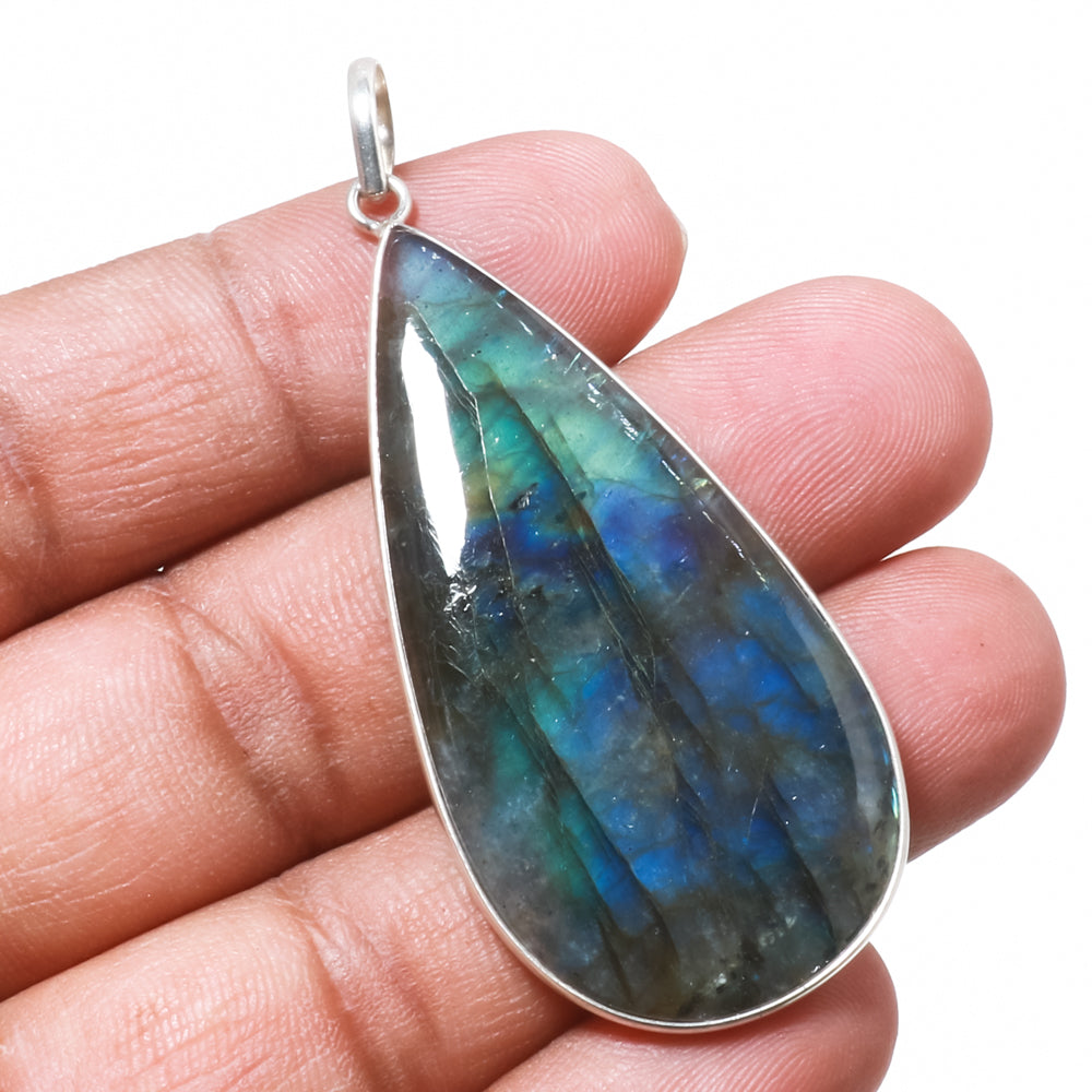 Natural Dark Gray Labradorite Pendant Fine Gemstone Pendant 