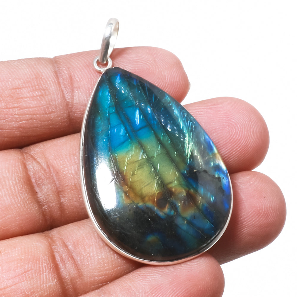 Natural Dark Gray Labradorite Pendant Fine Gemstone Pendant 