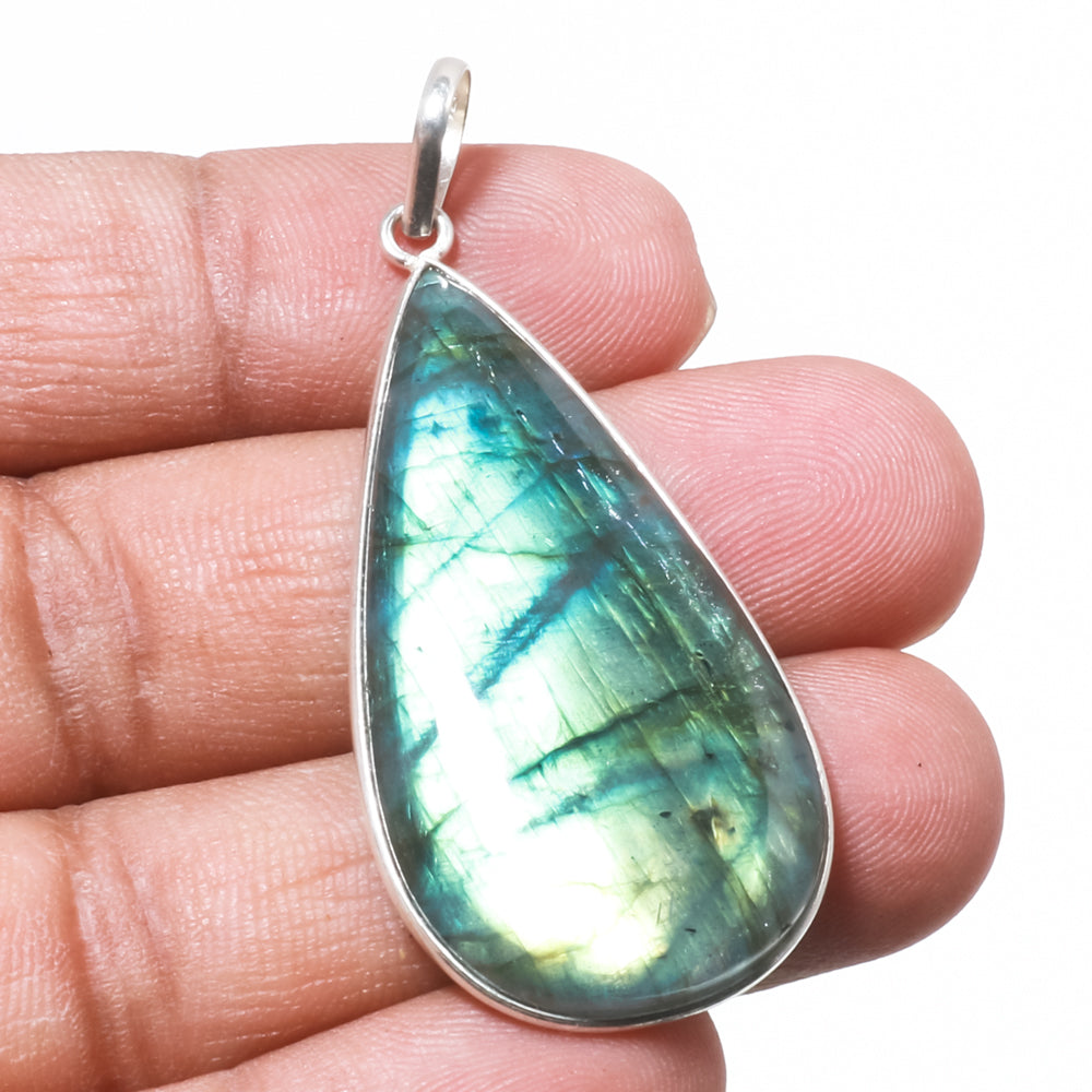 Natural Dark Gray Labradorite Pendant Fine Gemstone Pendant 