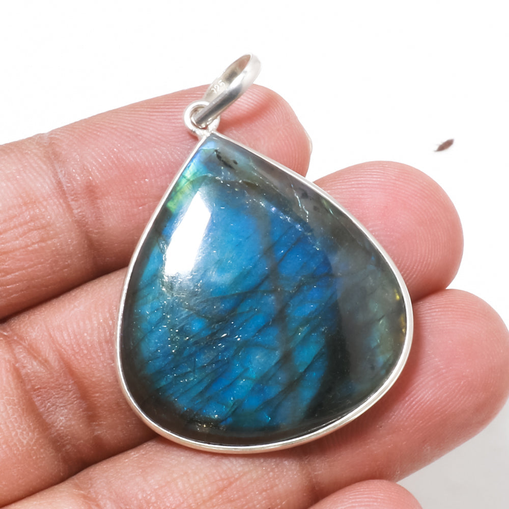 Natural Dark Gray Labradorite Pendant Fine Gemstone Pendant 