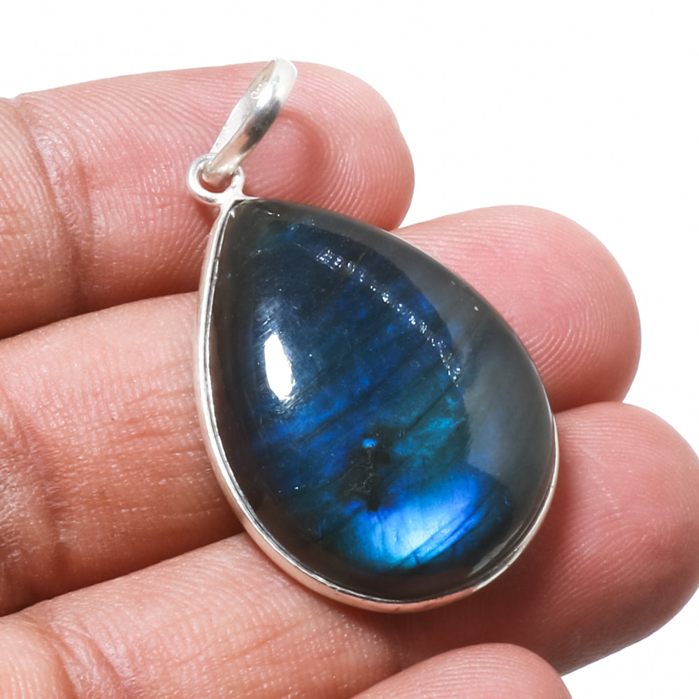 Natural Dark Gray Labradorite Pendant Fine Gemstone Pendant 