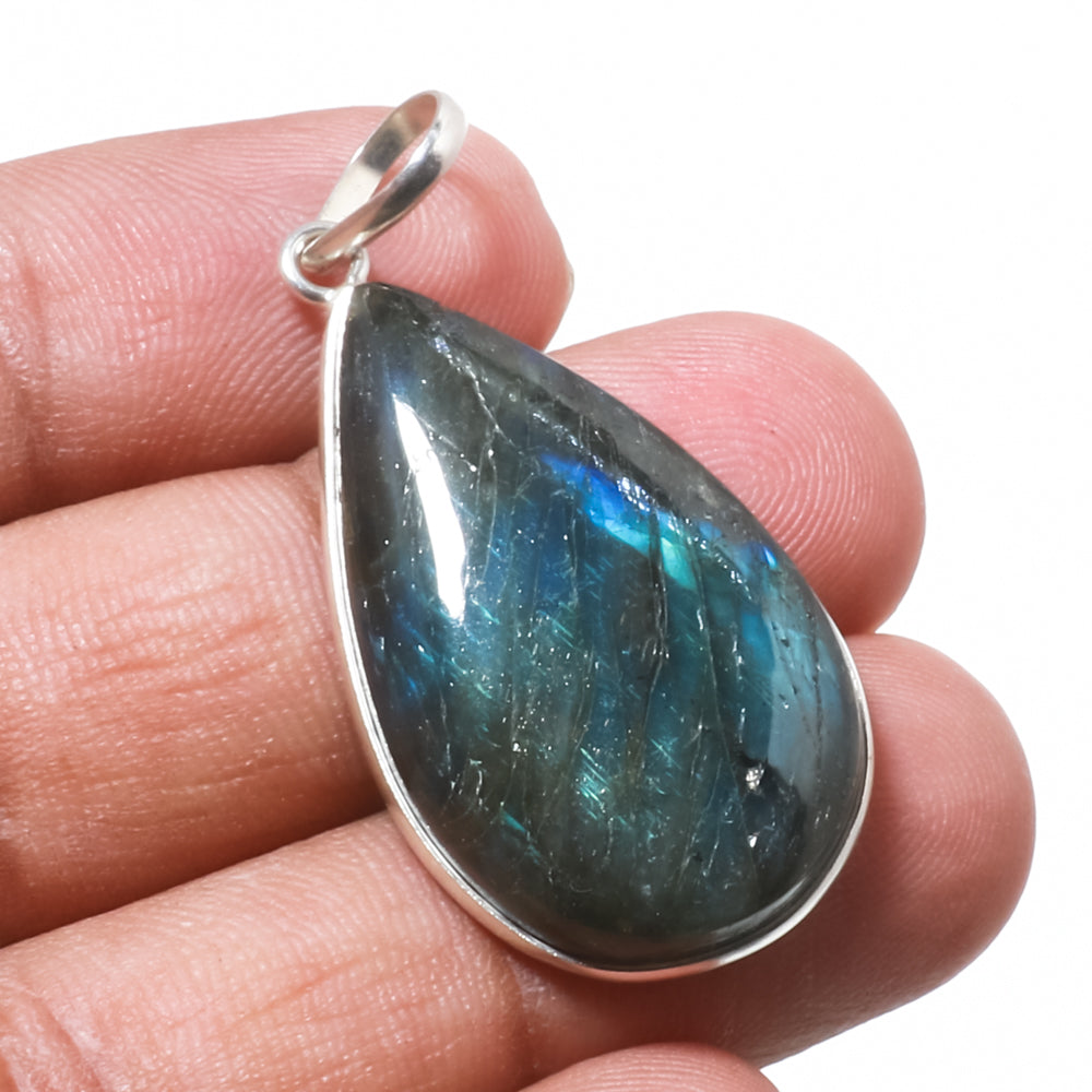 Natural Dark Gray Labradorite Pendant Fine Gemstone Pendant 