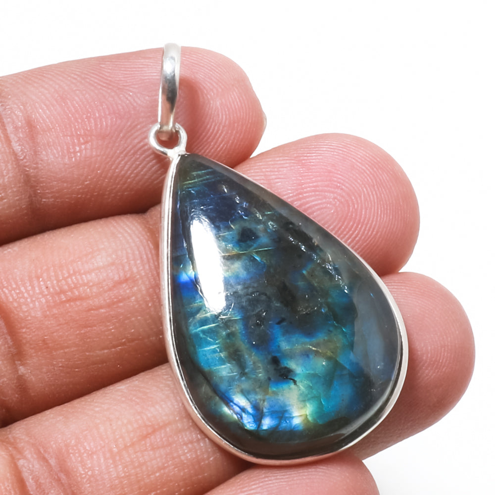 Natural Dark Gray Labradorite Pendant Fine Gemstone Pendant 