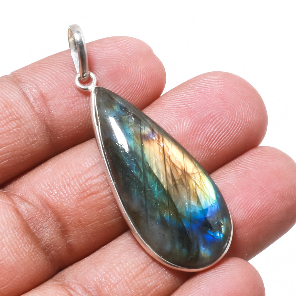 Natural Dark Gray Labradorite Pendant Fine Gemstone Pendant 