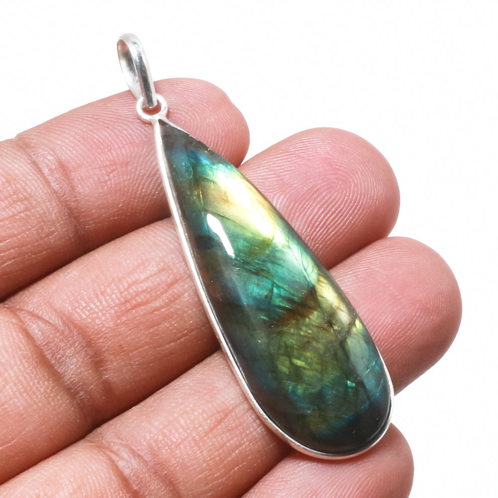 Natural Dark Gray Labradorite Pendant Fine Gemstone Pendant 