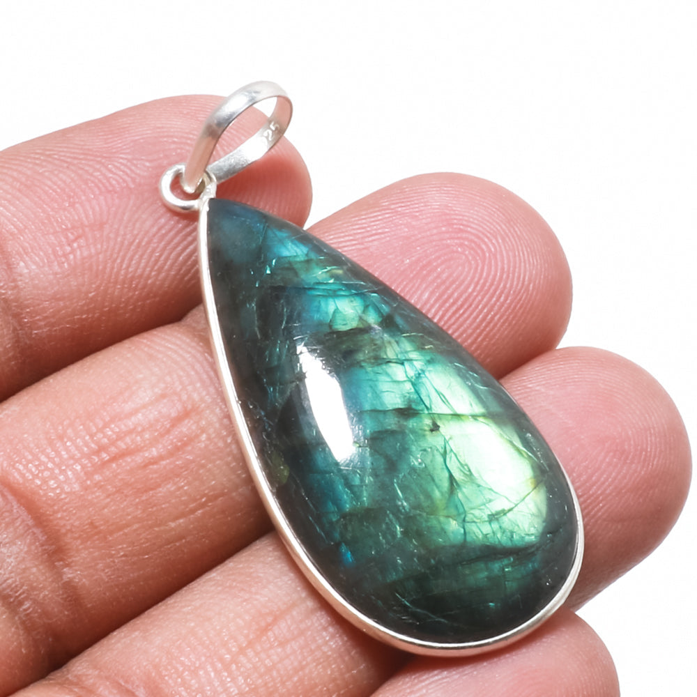 Natural Dark Gray Labradorite Pendant Fine Gemstone Pendant 