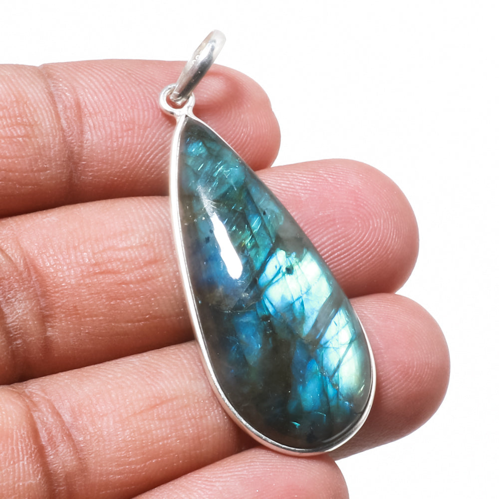 Natural Dark Gray Labradorite Pendant Fine Gemstone Pendant 