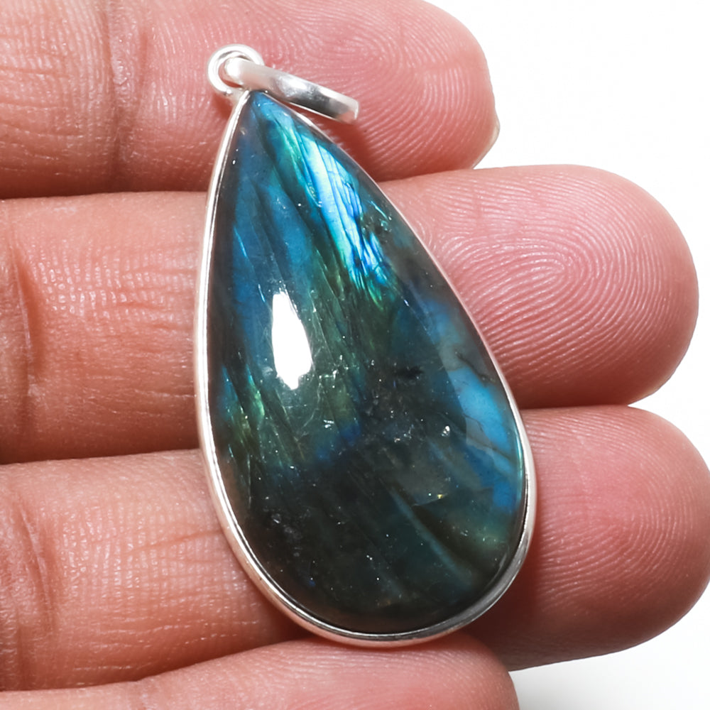 Natural Dark Gray Labradorite Pendant Fine Gemstone Pendant 