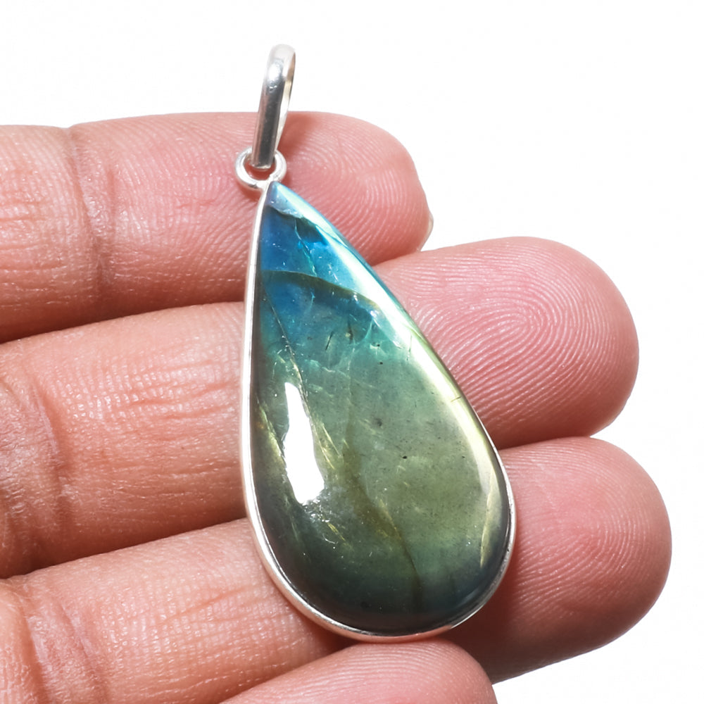 Natural Dark Gray Labradorite Pendant Fine Gemstone Pendant 