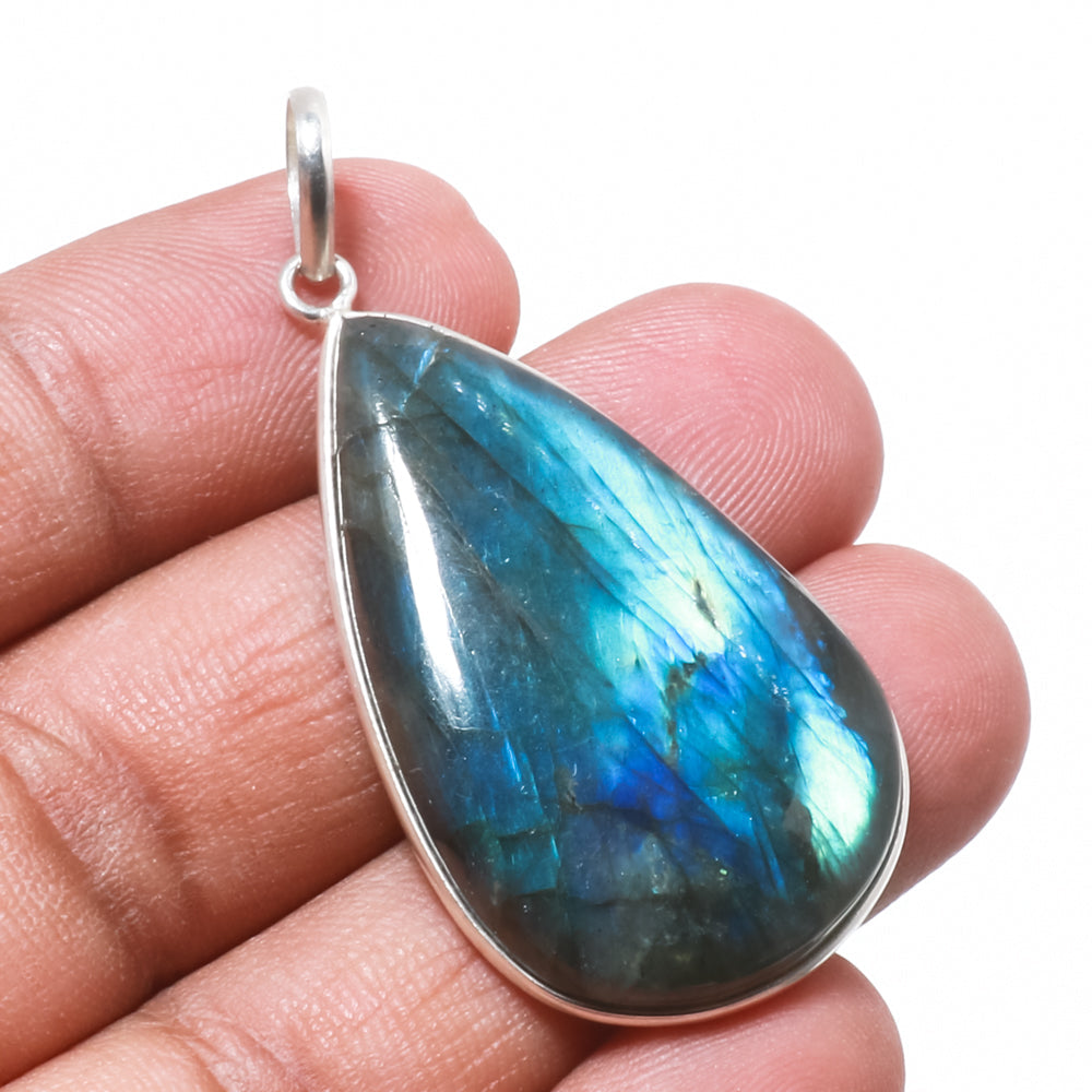 Natural Dark Gray Labradorite Pendant Fine Gemstone Pendant 