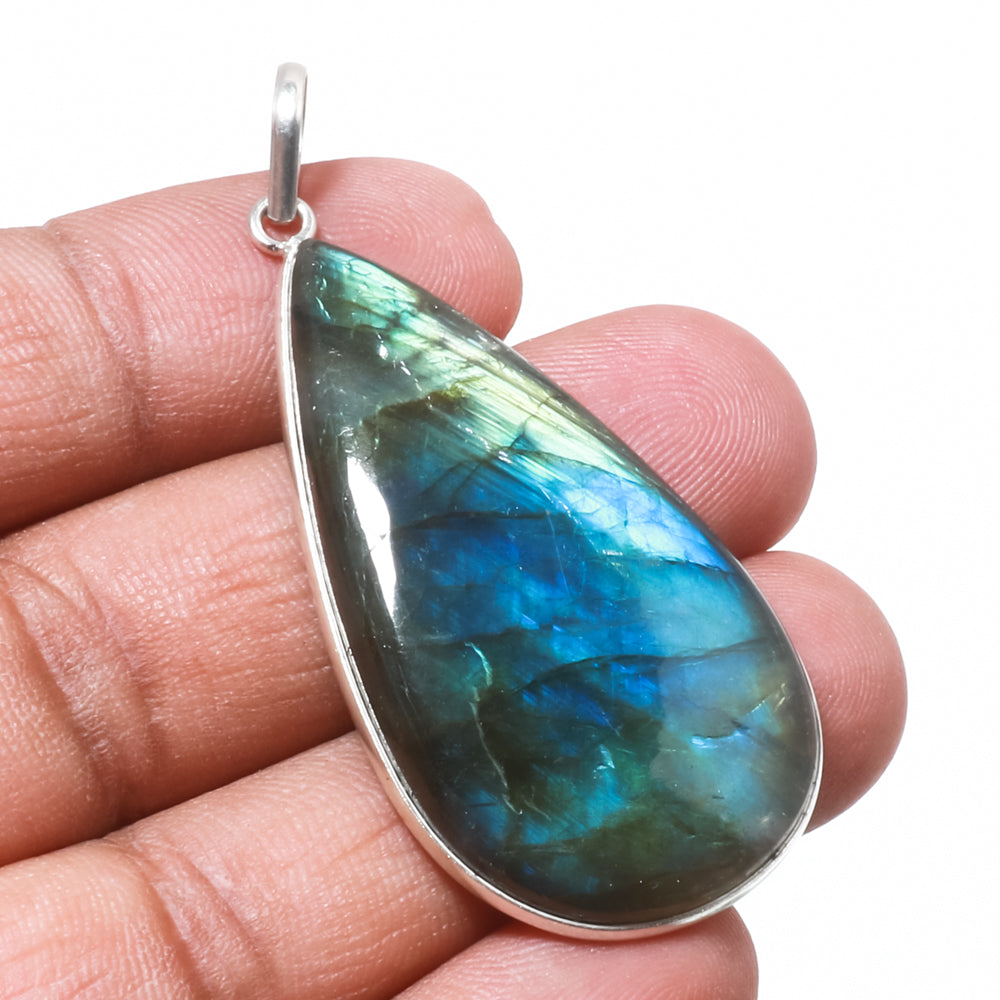 Natural Dark Gray Labradorite Pendant Fine Gemstone Pendant 