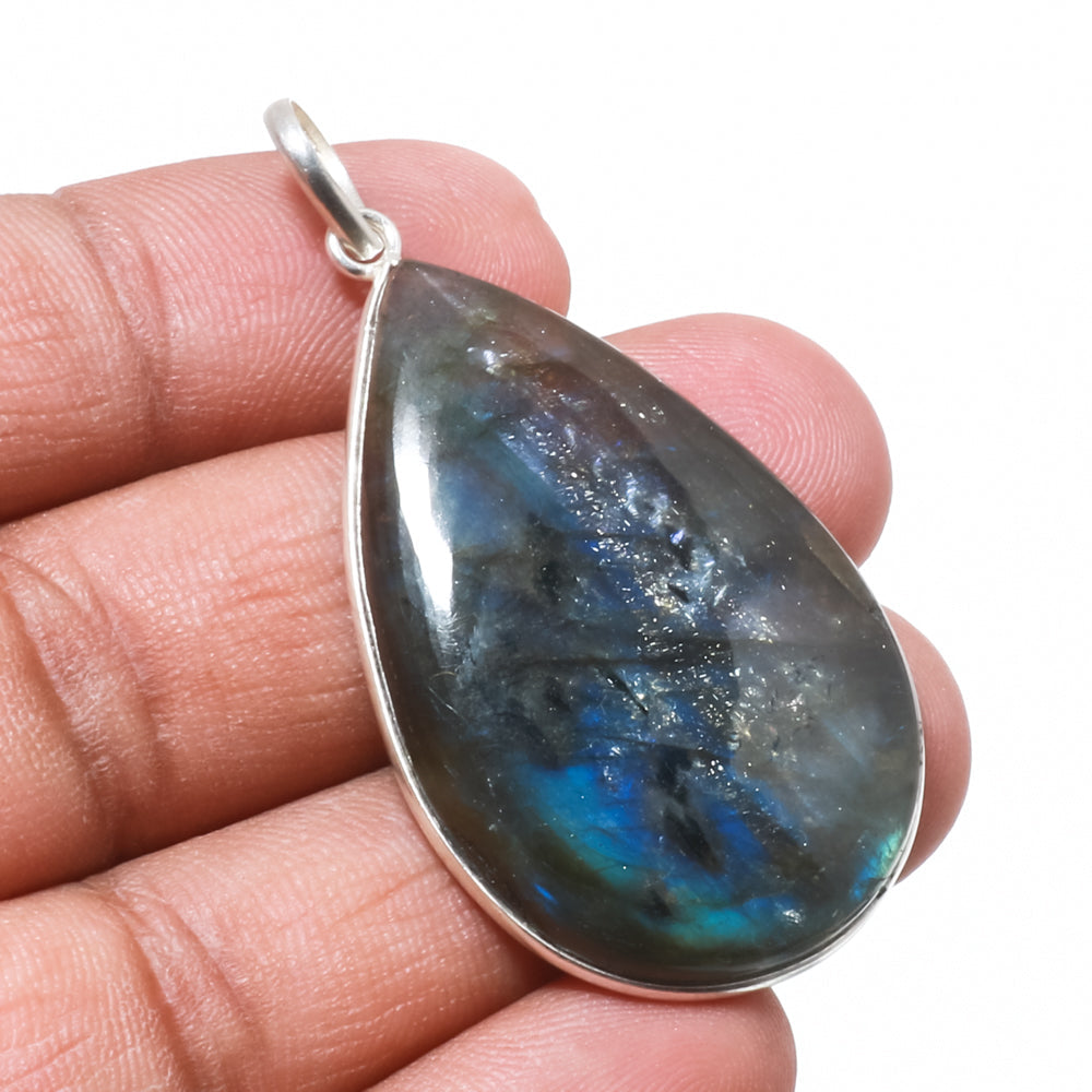 Natural Dark Gray Labradorite Pendant Fine Gemstone Pendant 