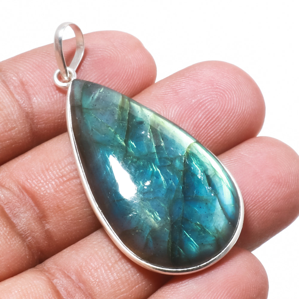 Natural Dark Gray Labradorite Pendant Fine Gemstone Pendant 