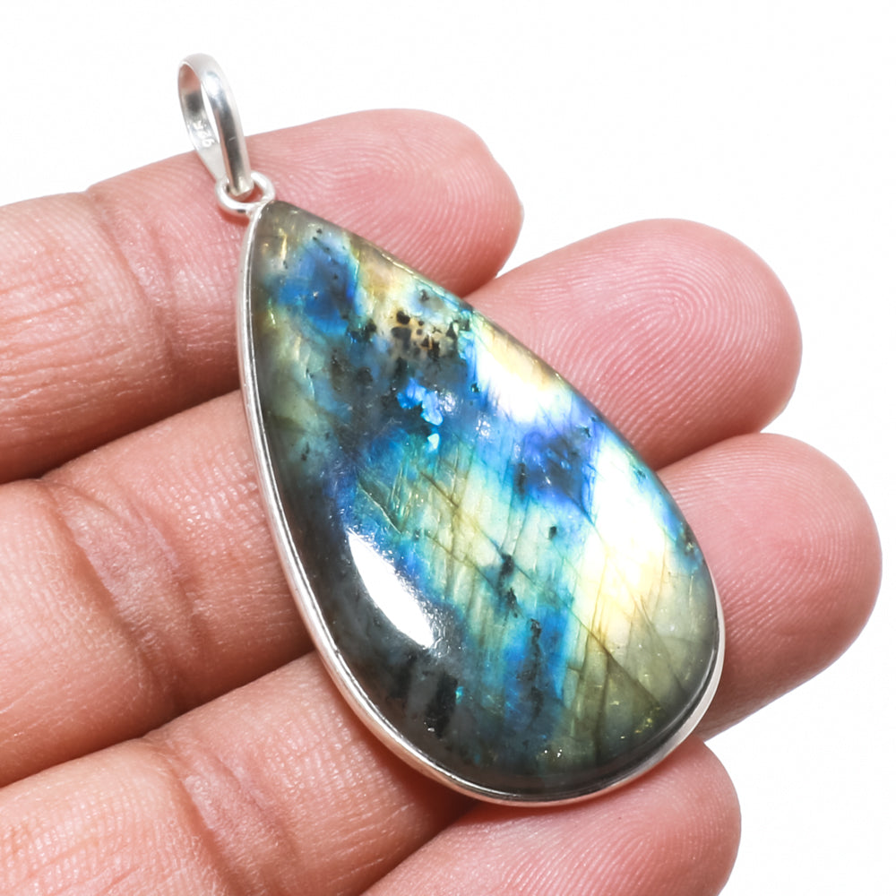 Natural Dark Gray Labradorite Pendant Fine Gemstone Pendant 