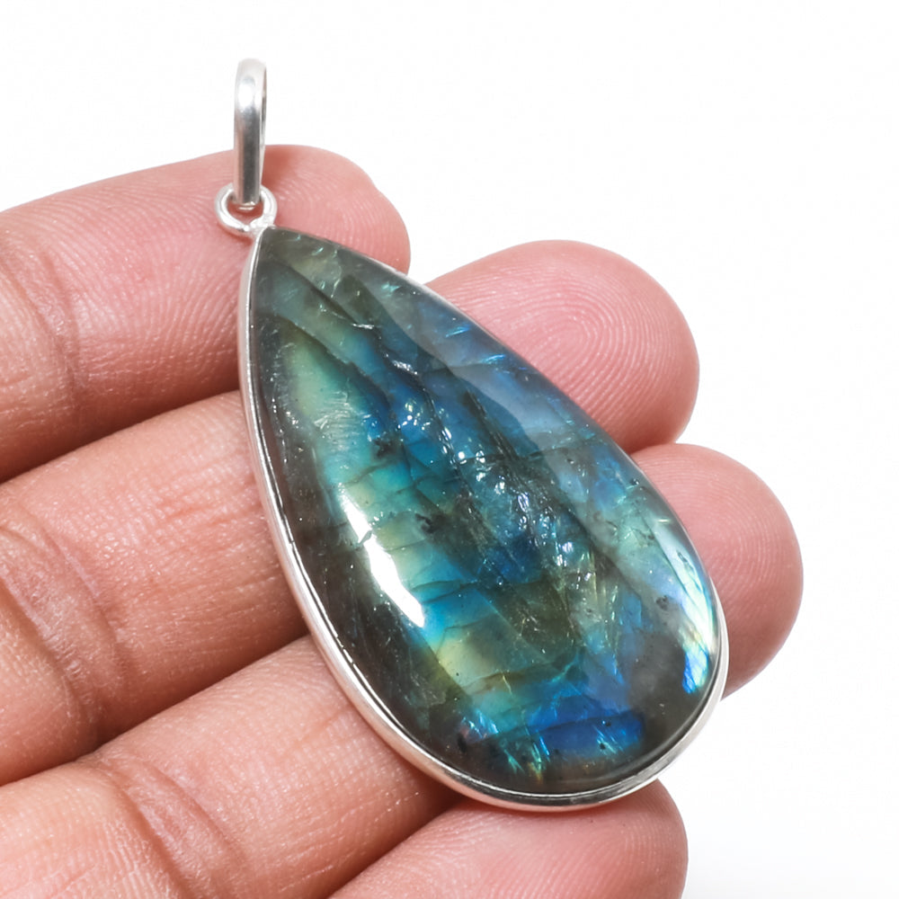 Natural Dark Gray Labradorite Pendant Fine Gemstone Pendant 