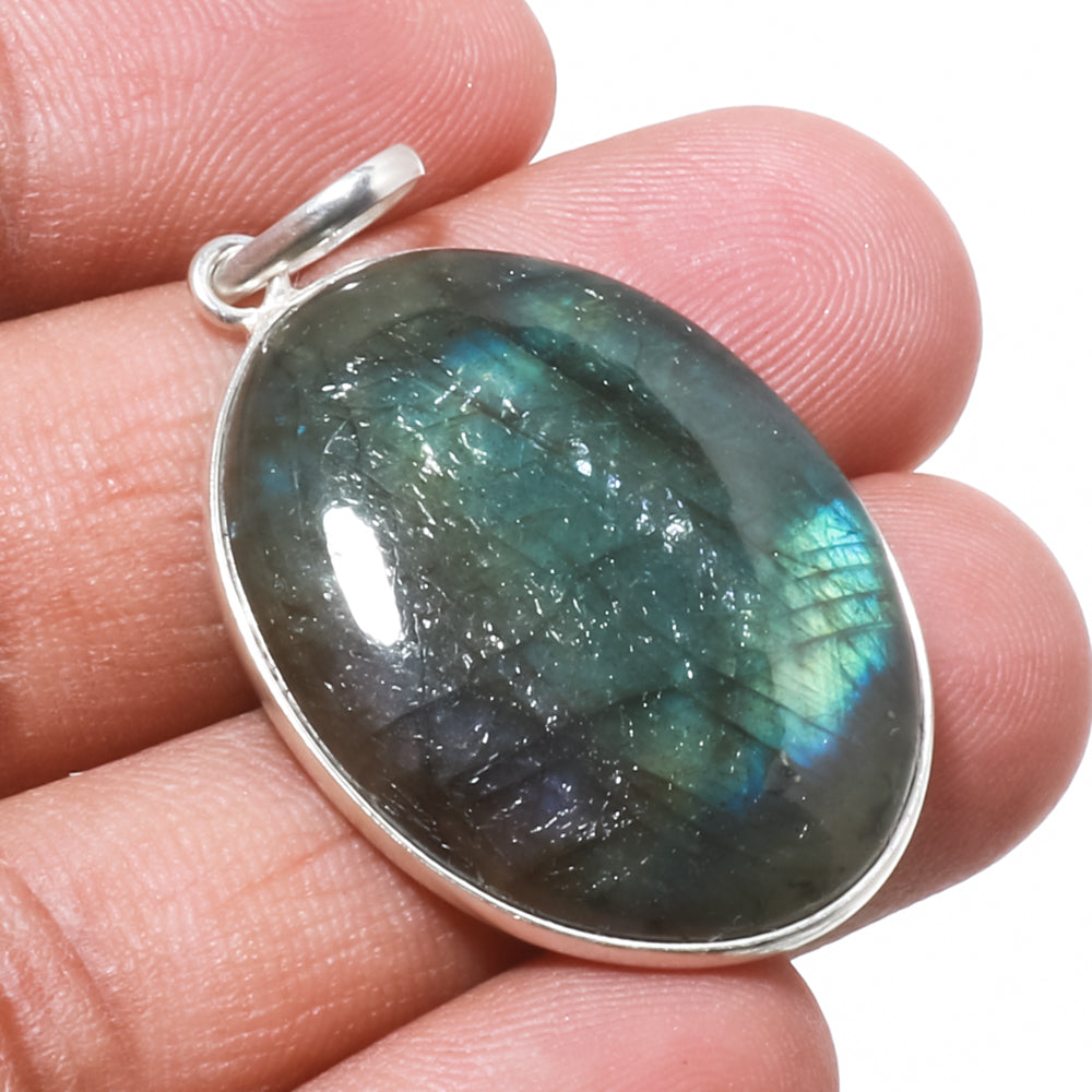 Natural Dark Gray Labradorite Pendant Fine Gemstone Pendant 