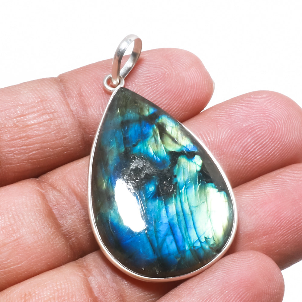 Natural Dark Gray Labradorite Pendant Fine Gemstone Pendant 