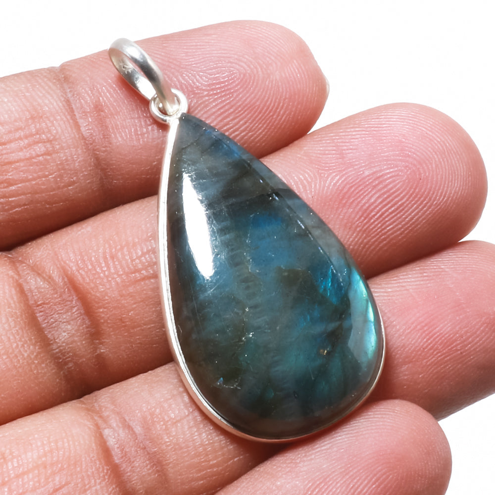 Natural Dark Gray Labradorite Pendant Fine Gemstone Pendant 