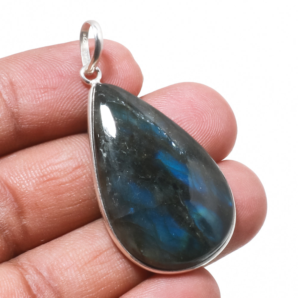 Natural Dark Gray Labradorite Pendant Fine Gemstone Pendant 