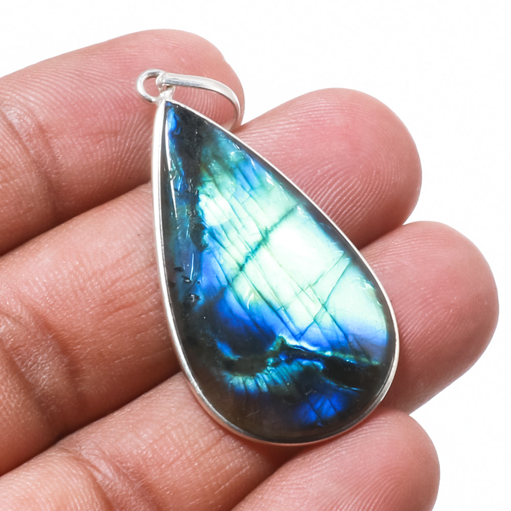 Natural Dark Gray Labradorite Pendant Fine Gemstone Pendant 