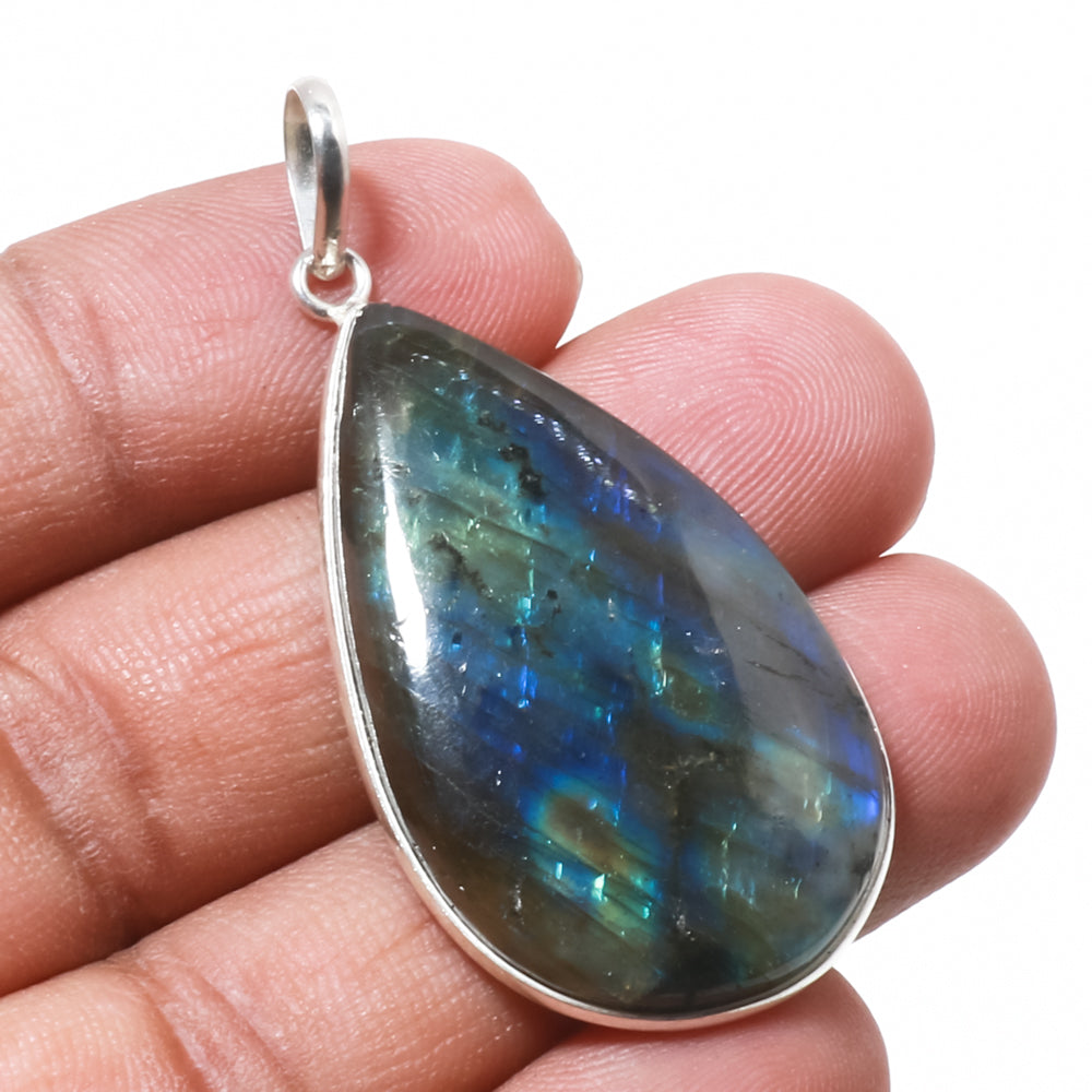 Natural Dark Gray Labradorite Pendant Fine Gemstone Pendant 