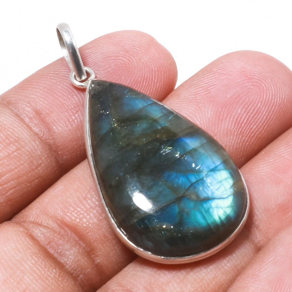 Natural Dark Gray Labradorite Pendant Fine Gemstone Pendant 