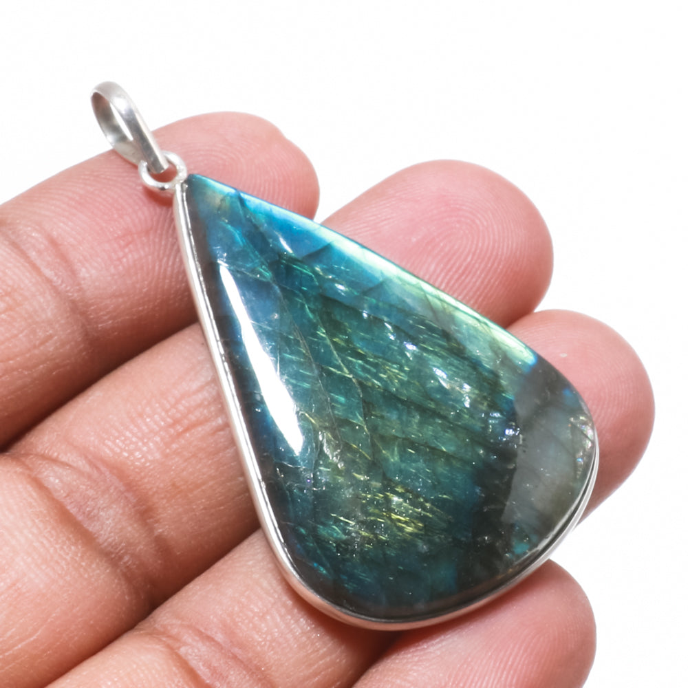 Natural Dark Gray Labradorite Pendant Fine Gemstone Pendant 