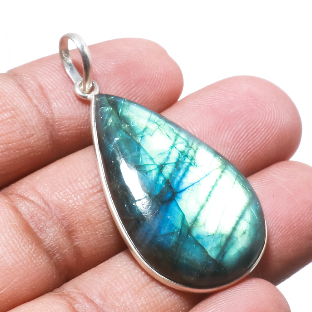 Natural Dark Gray Labradorite Pendant Fine Gemstone Pendant 