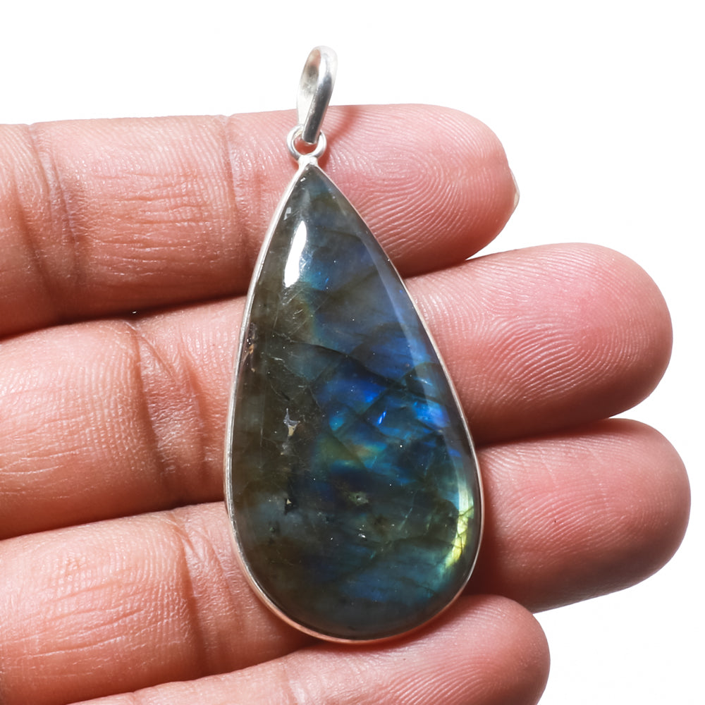 Natural Dark Gray Labradorite Pendant Fine Gemstone Pendant 