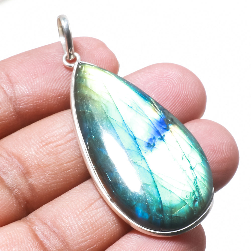 Natural Dark Gray Labradorite Pendant Fine Gemstone Pendant 