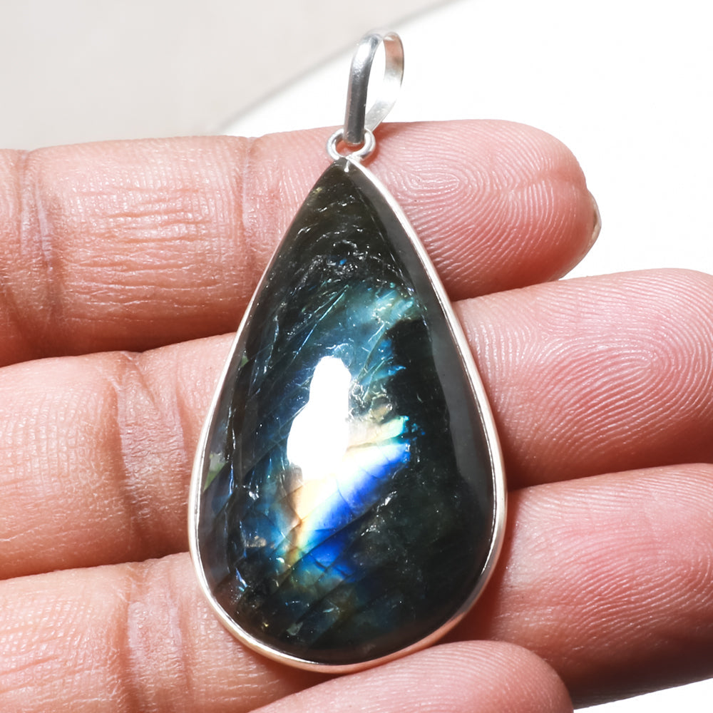 Natural Dark Gray Labradorite Pendant Fine Gemstone Pendant 