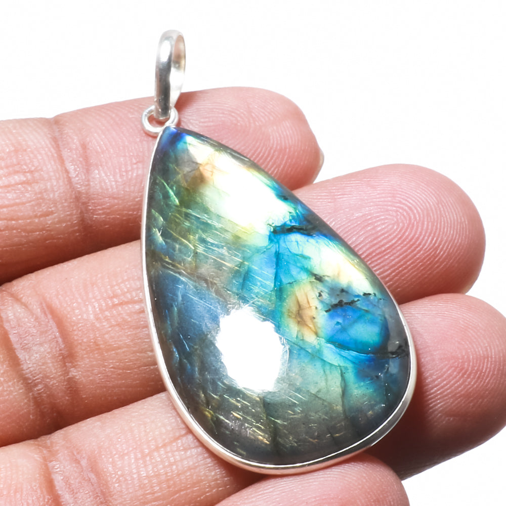 Natural Dark Gray Labradorite Pendant Fine Gemstone Pendant 