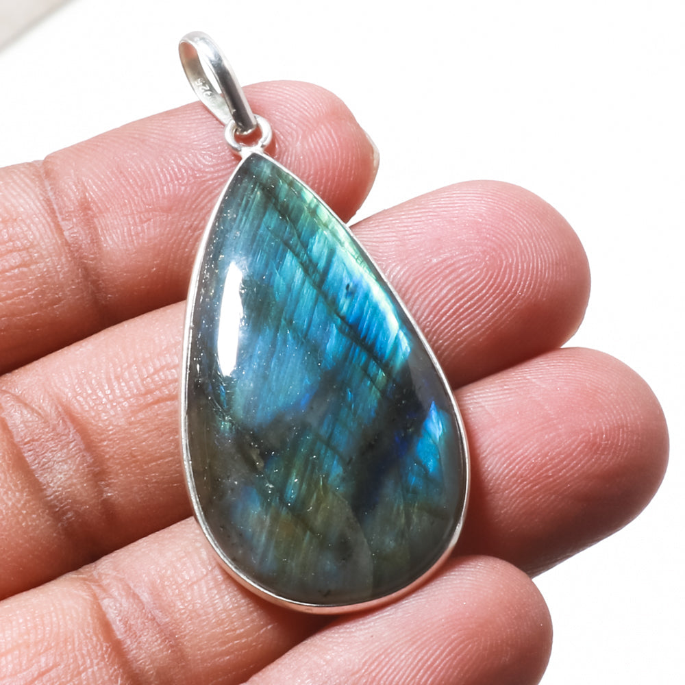 Natural Dark Gray Labradorite Pendant Fine Gemstone Pendant 