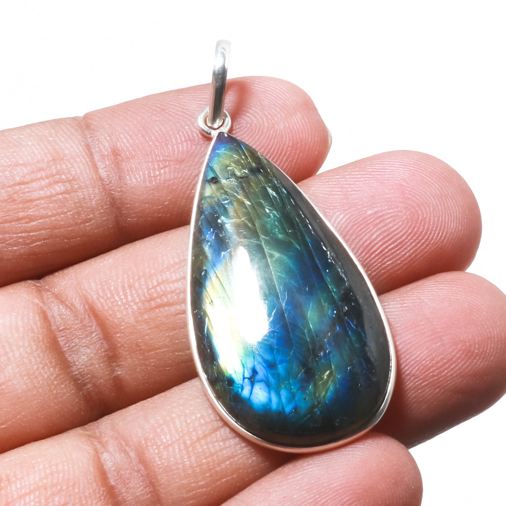 Natural Dark Gray Labradorite Pendant Fine Gemstone Pendant 