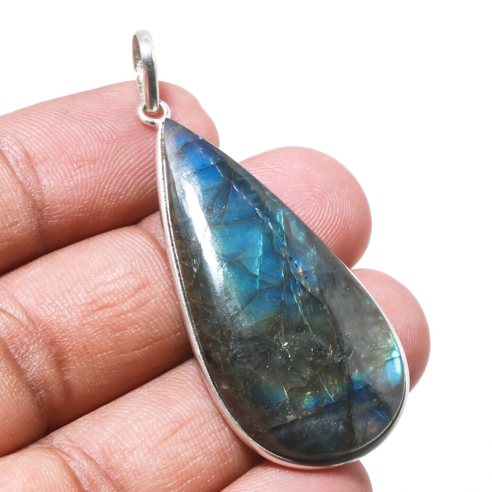 Natural Dark Gray Labradorite Pendant Fine Gemstone Pendant 