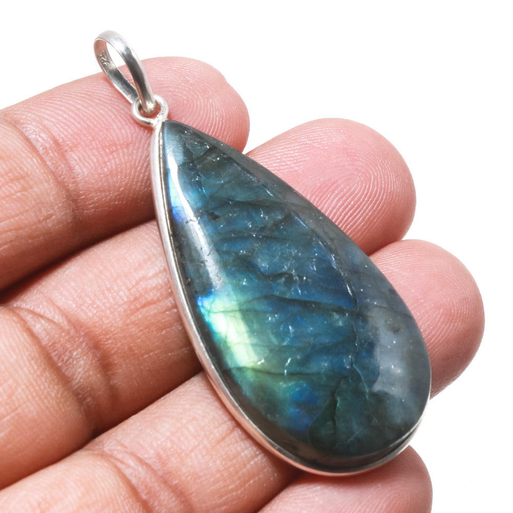 Natural Dark Gray Labradorite Pendant Fine Gemstone Pendant 