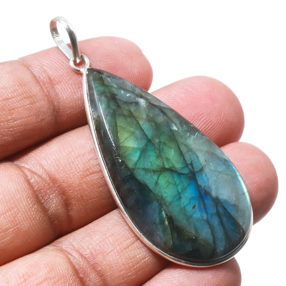 Natural Dark Gray Labradorite Pendant Fine Gemstone Pendant 