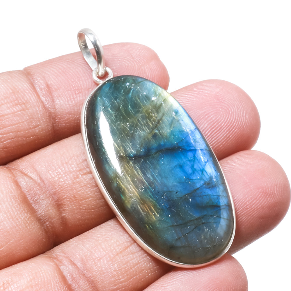 Natural Dark Gray Labradorite Pendant Fine Gemstone Pendant 