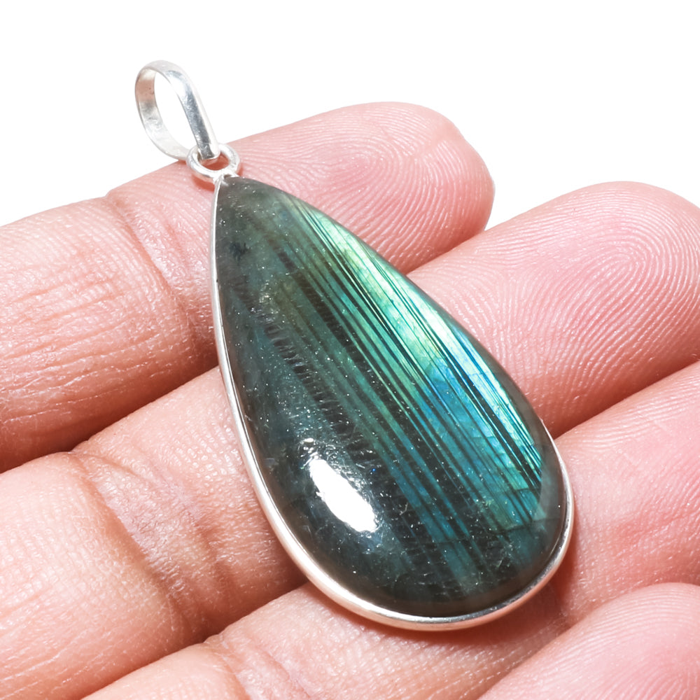 Natural Dark Gray Labradorite Pendant Fine Gemstone Pendant 