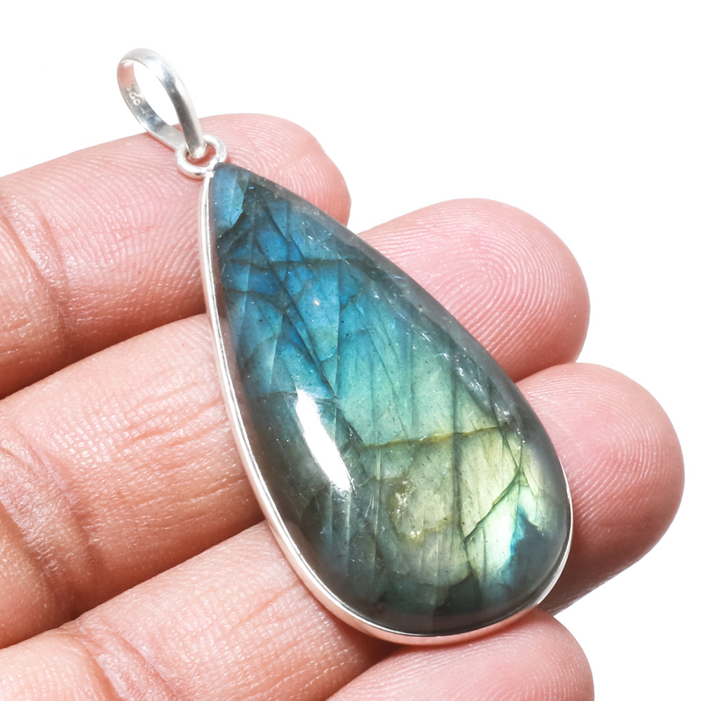 Natural Dark Gray Labradorite Pendant Fine Gemstone Pendant 