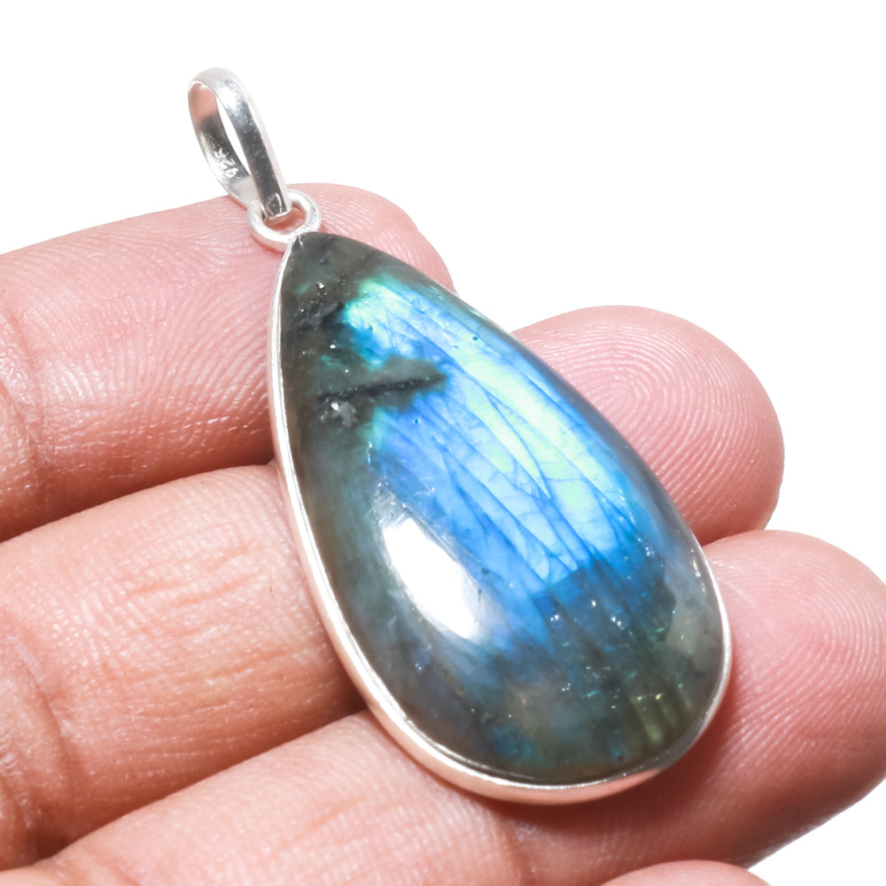 Natural Dark Gray Labradorite Pendant Fine Gemstone Pendant 