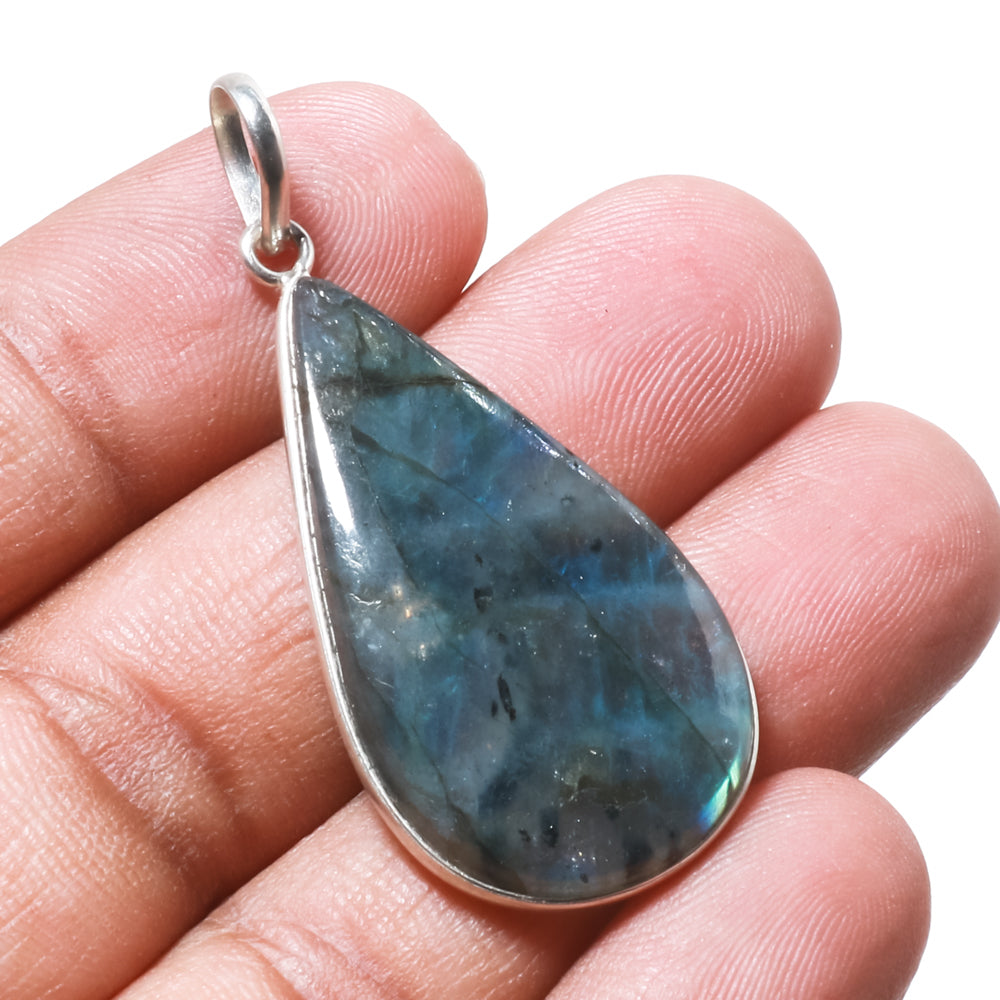 Natural Dark Gray Labradorite Pendant Fine Gemstone Pendant 